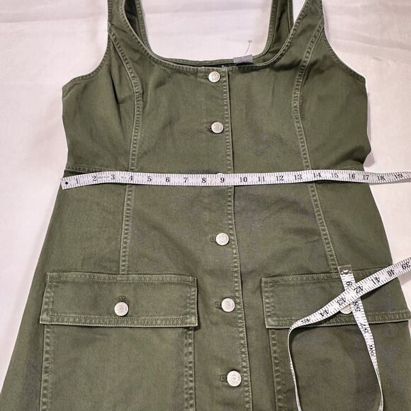 Gap Denim Cargo Dress Woman Size Medium Green Button Front Pockets Sleeveless - Picture 8 of 9